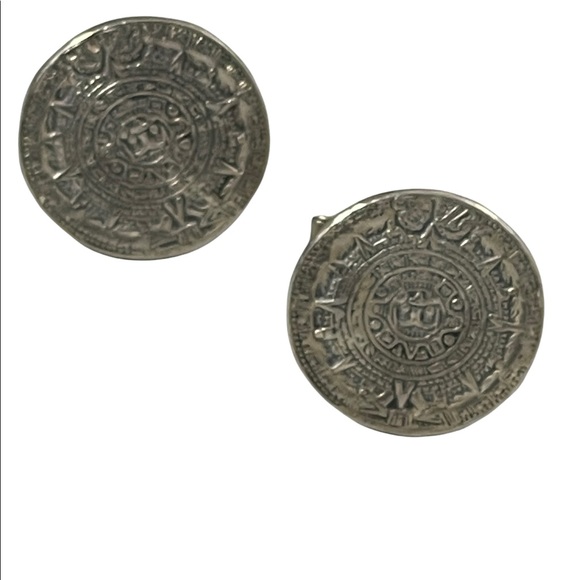 Vintage Other - Vintage sterling silver 925 Mayan Aztec Calendar cuff links cufflinks